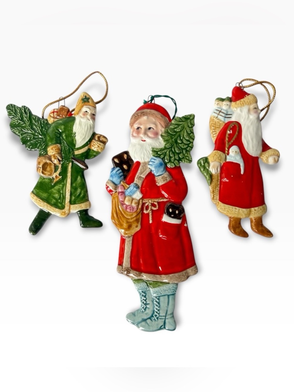 Vintage Company of Friends ACOF Lot Of 3 Ceramic Santa Claus Christmas Ornaments